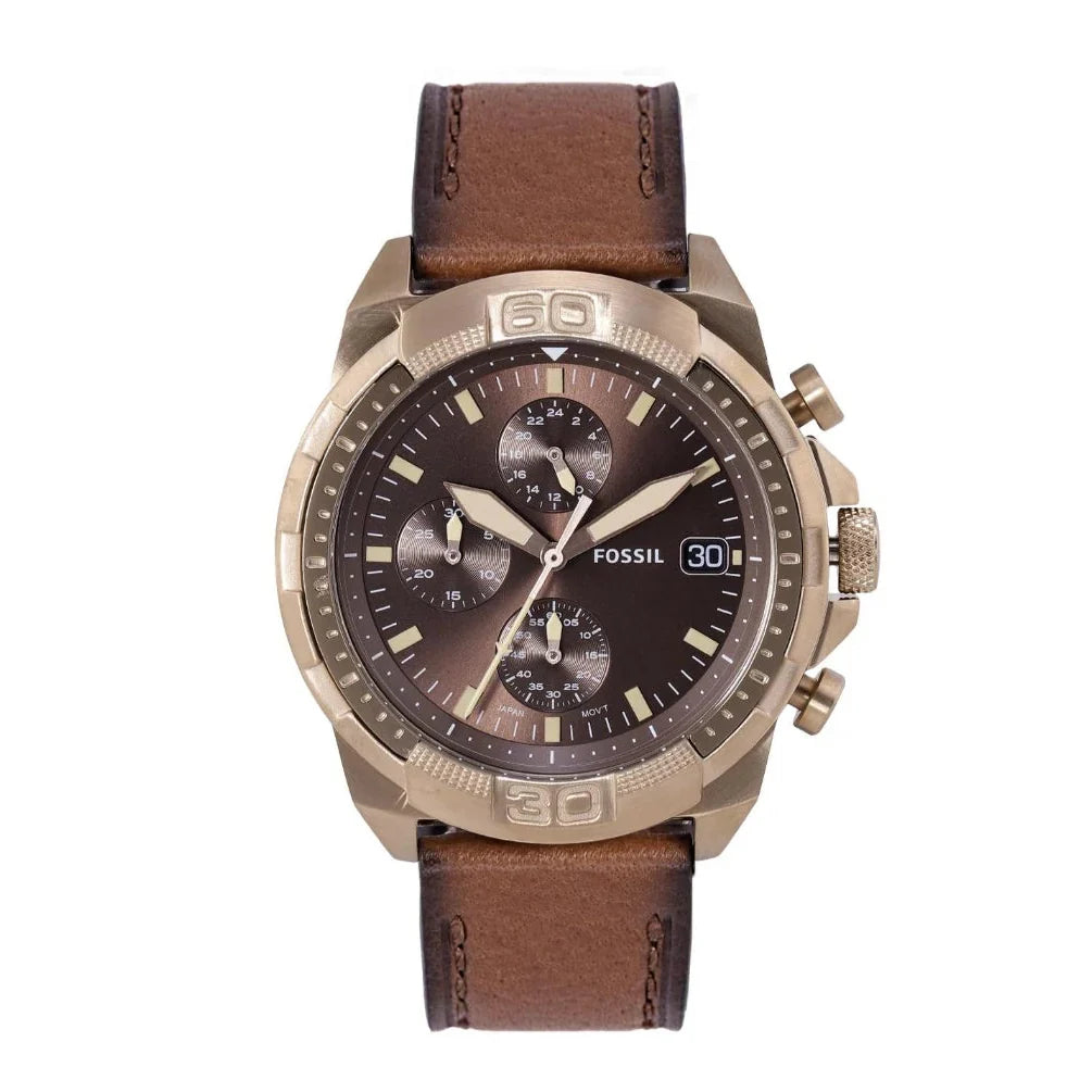 Fossil Bronson Chronograph Luggage Leather (With Og Box)